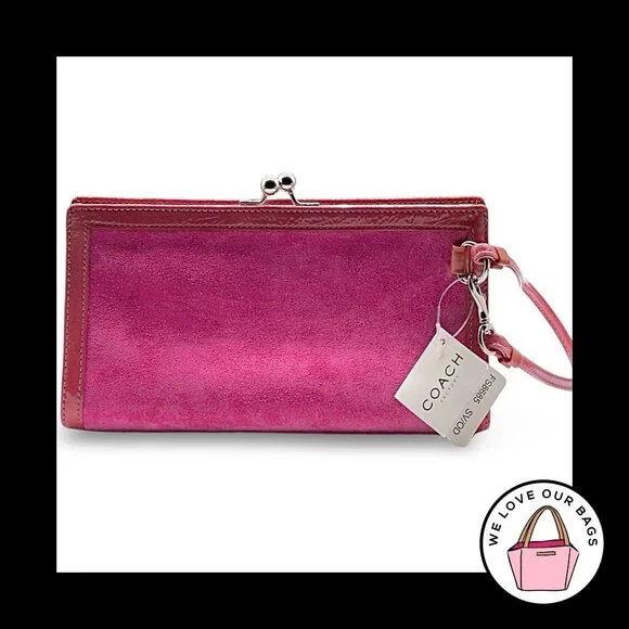 NWT Y2K VINTAGE COACH Pink Suede Leather Framed Kisslock Clutch Wristlet 8685 - Picture 4 of 7